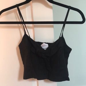 Black Cropped Tie Front Top